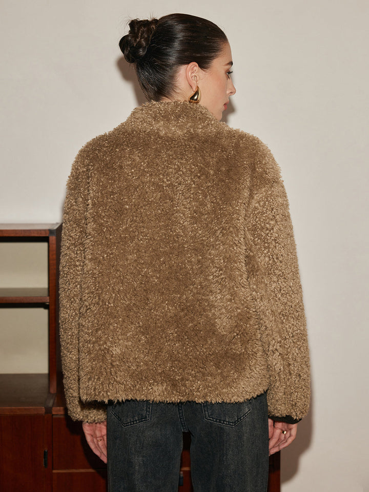 Veste Courte en Fausse Fourrure Bouclée