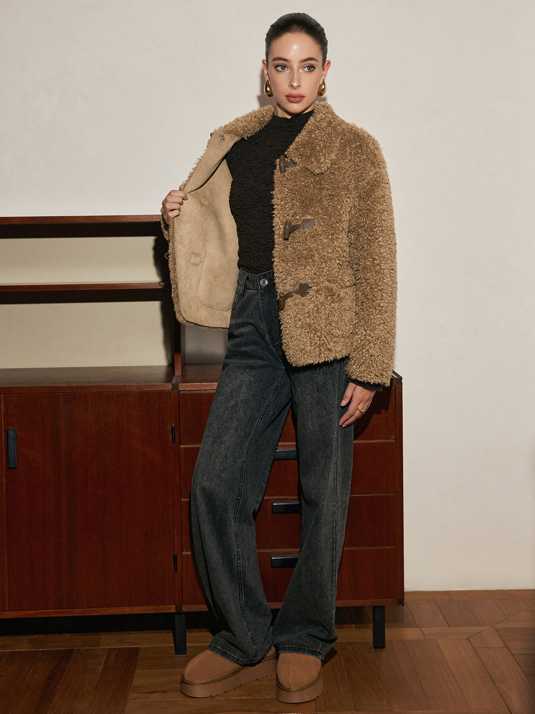Veste Courte en Fausse Fourrure Bouclée
