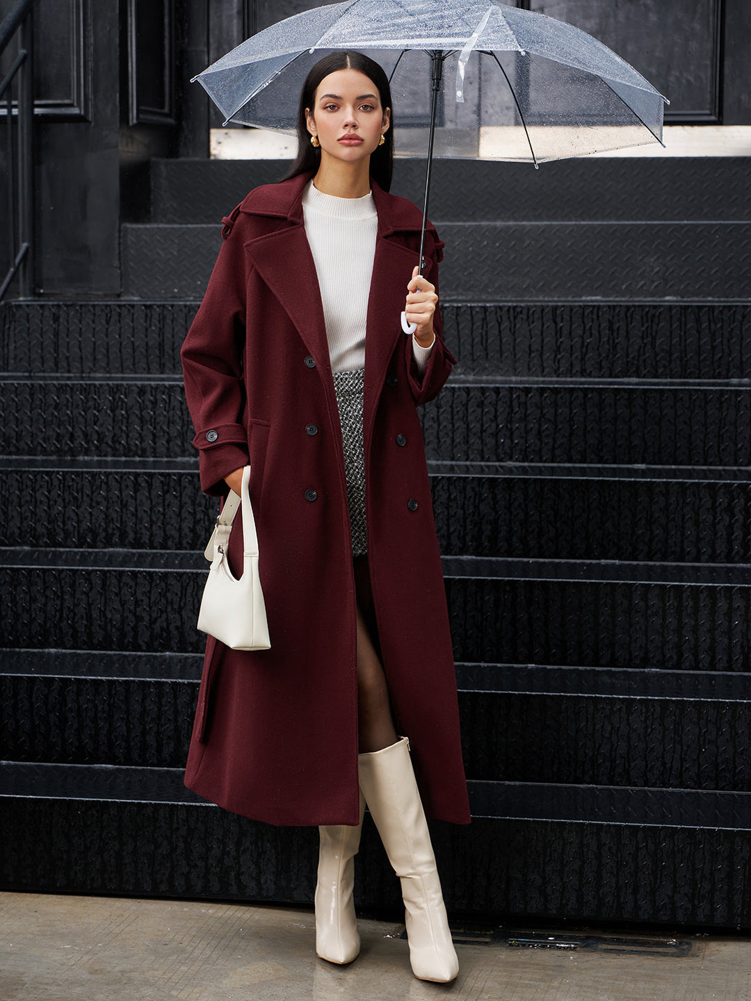 Manteau Long Ceinturé Bourgogne