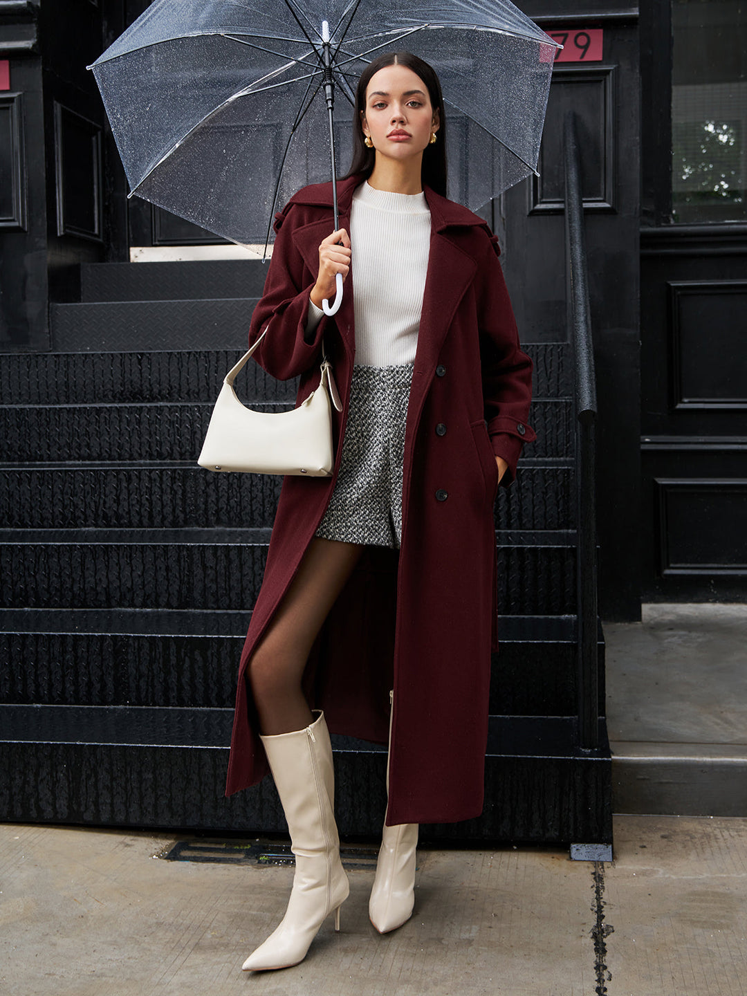 Manteau Long Ceinturé Bourgogne