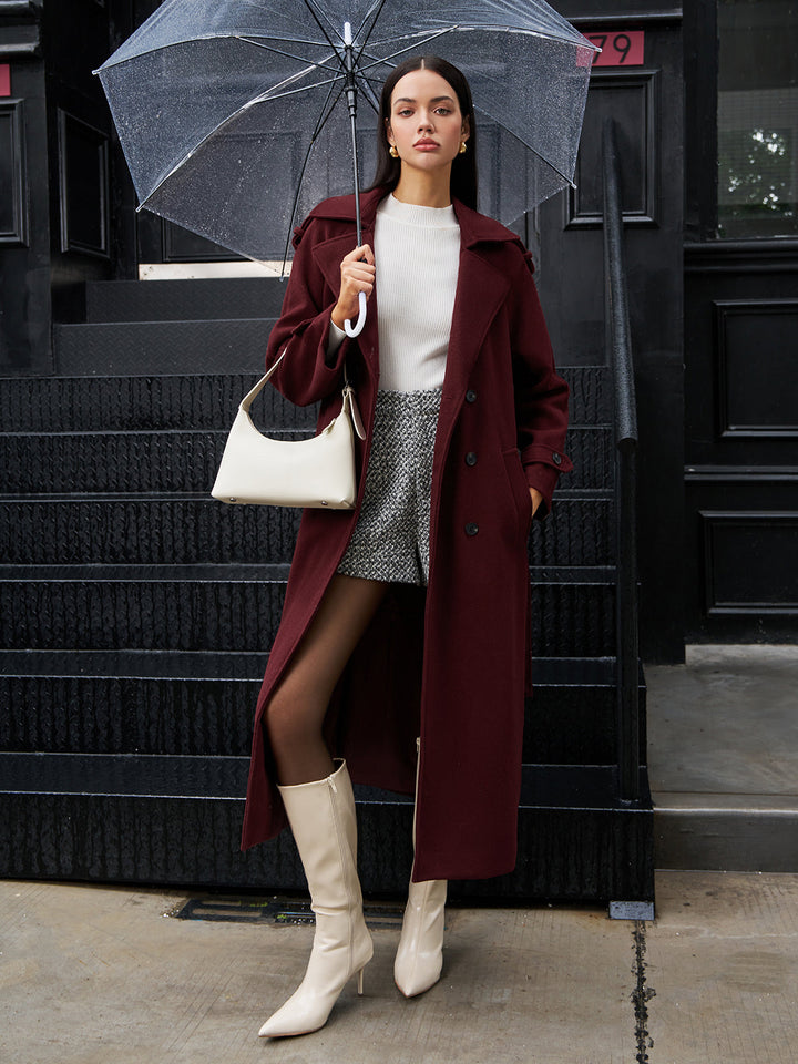 Manteau Long Ceinturé Bourgogne