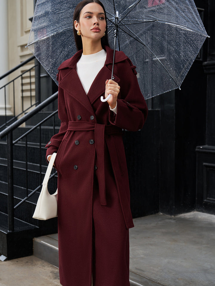 Manteau Long Ceinturé Bourgogne