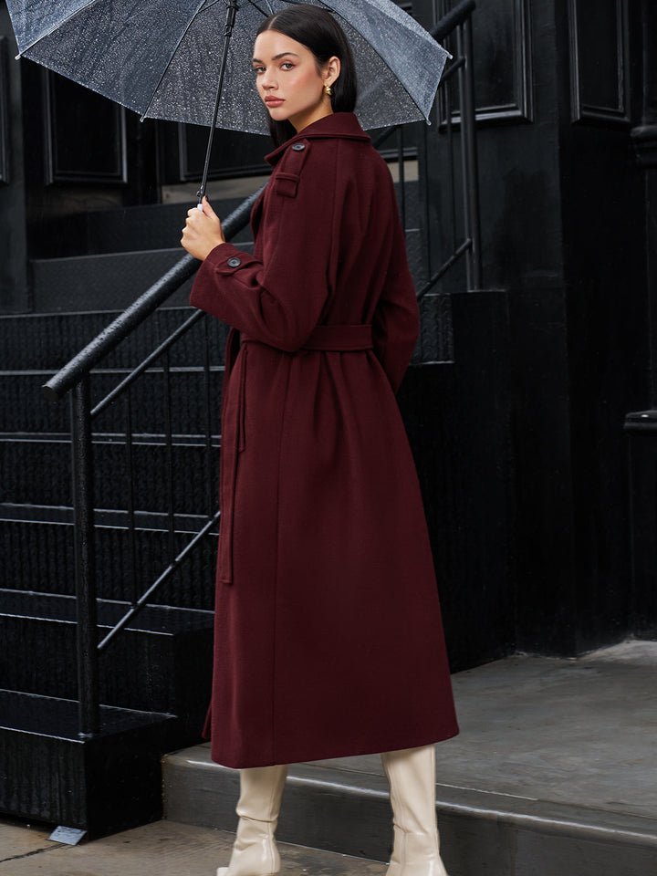 Manteau Long Ceinturé Bourgogne