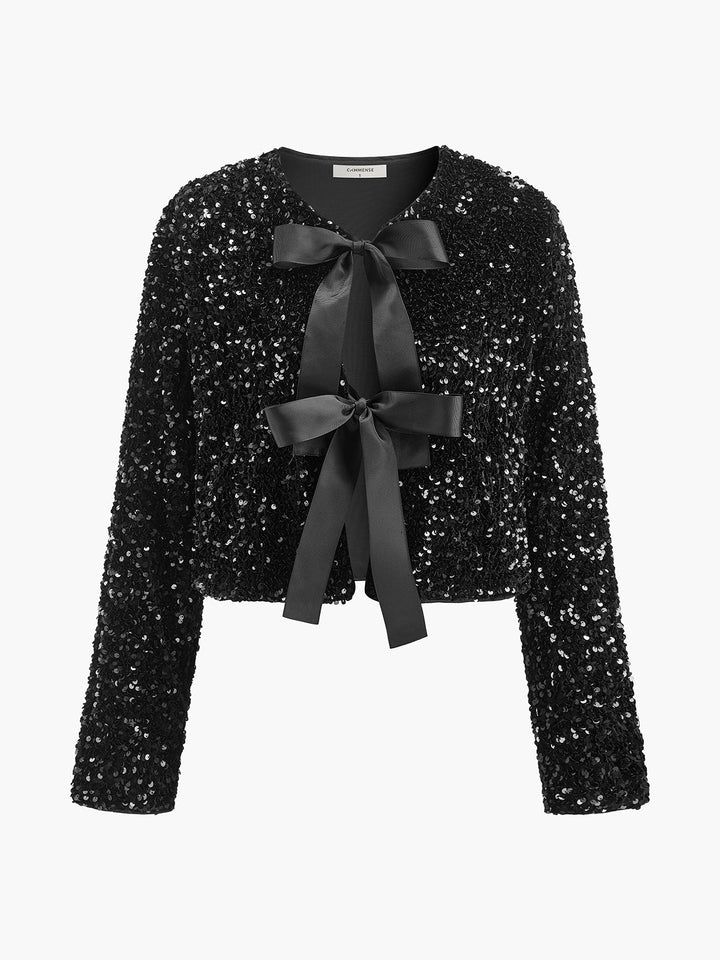 Veste Courte Scintillante à Nœud