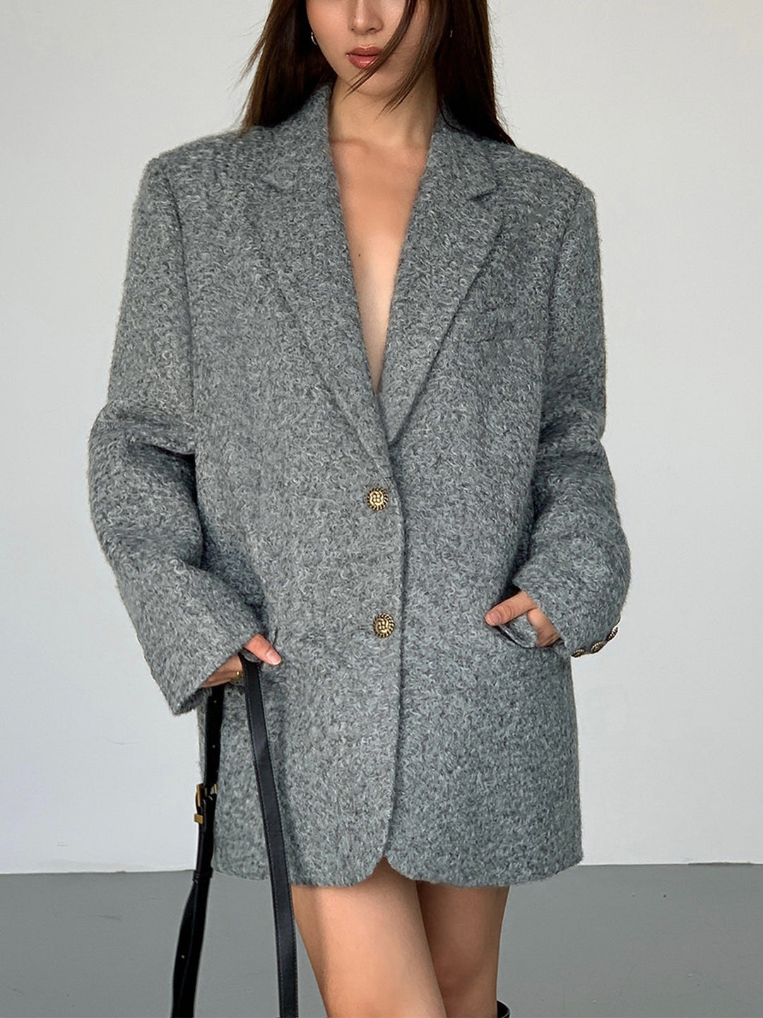 Langer Oversize-Blazer mit Fischgrätmuster