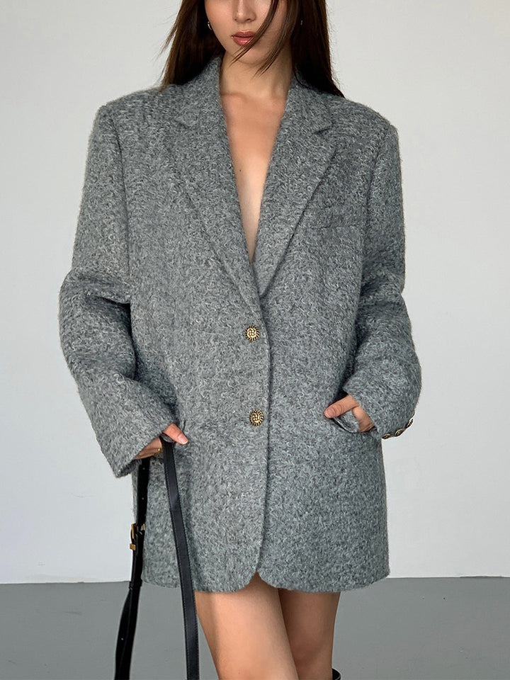Langer Oversize-Blazer mit Fischgrätmuster