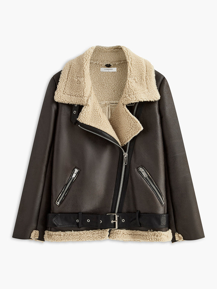 Veste Synthétique Col en Fausse Fourrure