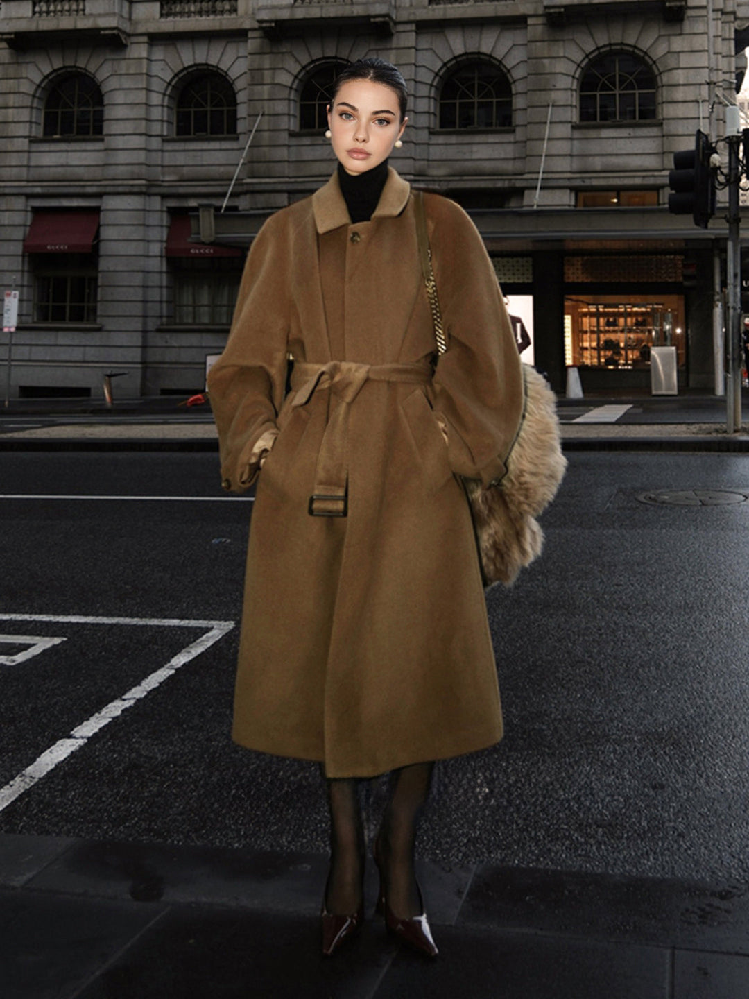 Manteau Long Ceinturé Croisé