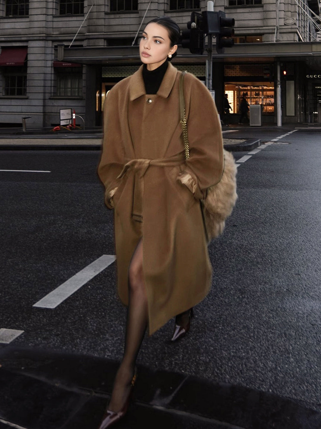 Manteau Long Ceinturé Croisé