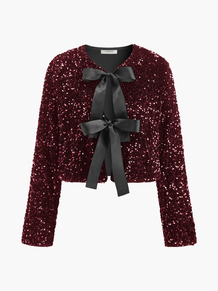 Veste Courte Scintillante à Nœud