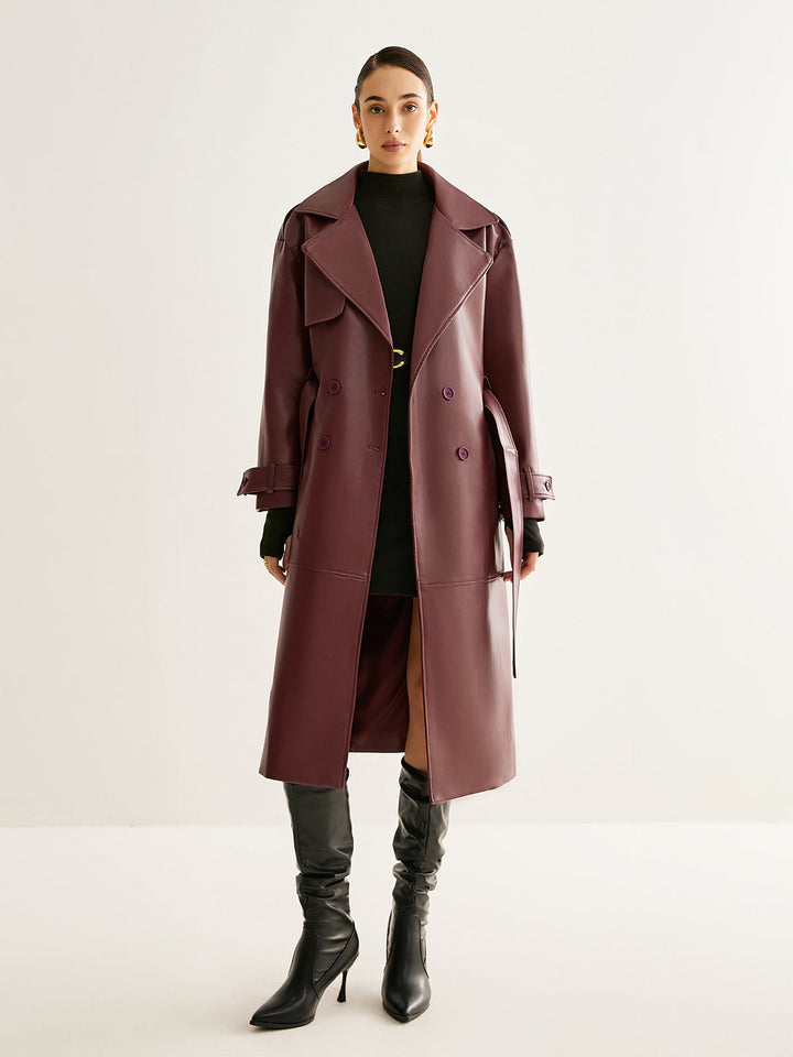 Langer Trenchcoat in Bordeaux