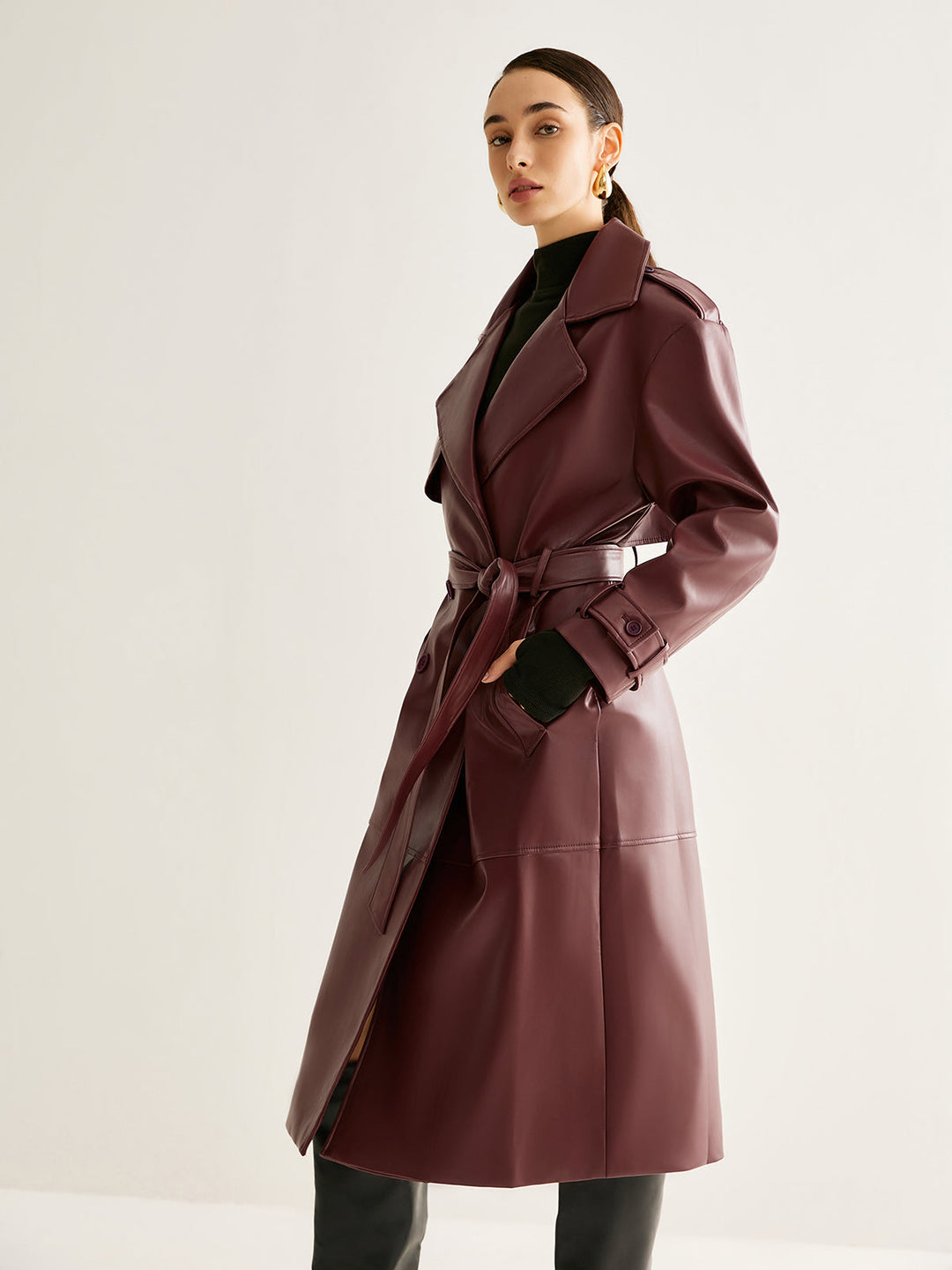 Langer Trenchcoat in Bordeaux