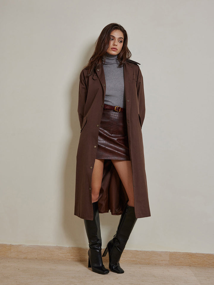 Manteau Long Ceinturé Marron
