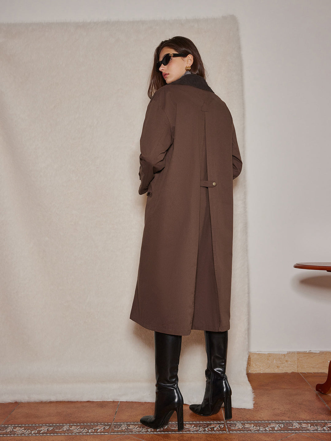 Manteau Long Ceinturé Marron