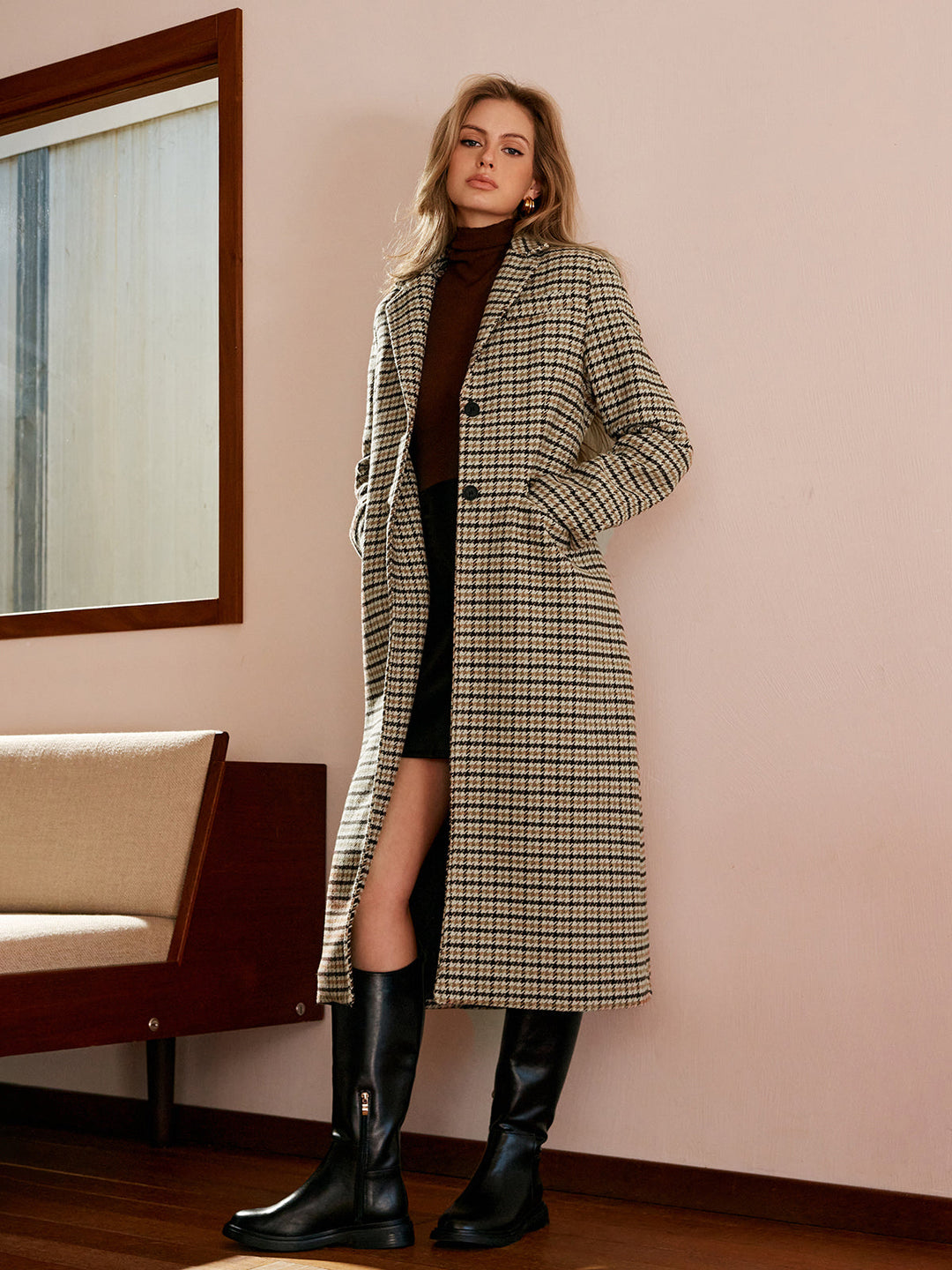 Manteau Long à Carreaux