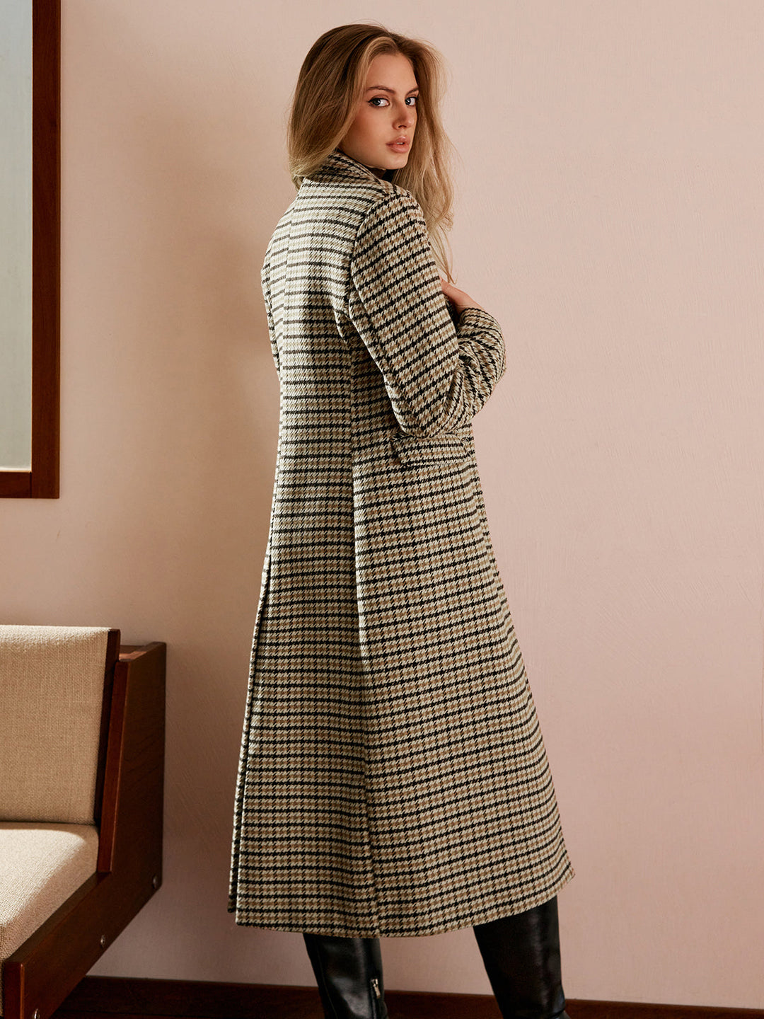 Manteau Long à Carreaux