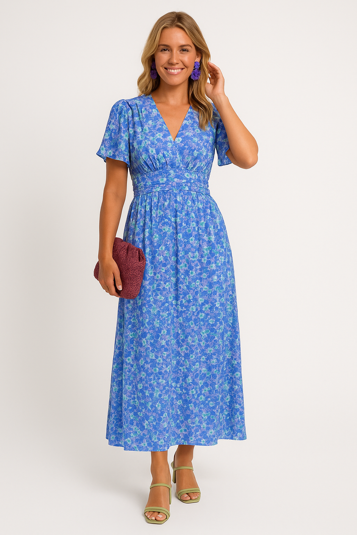 Robe Midi Fleurie Boutonnée