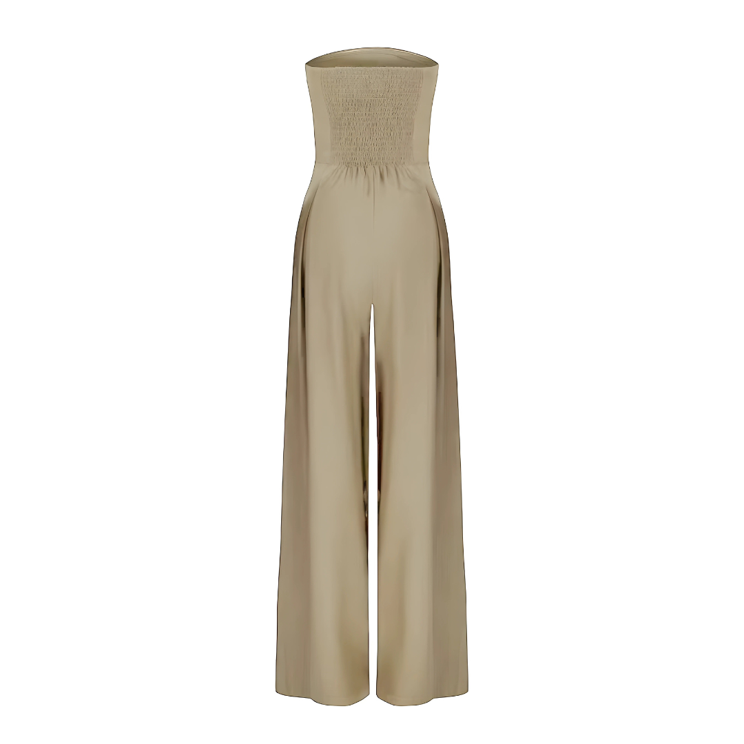 Schulterfreier Jumpsuit mit weitem Bein