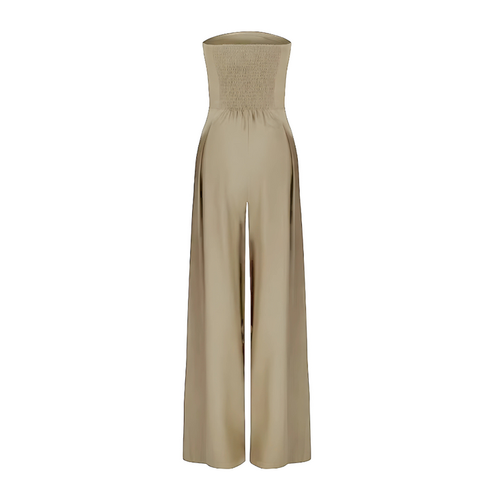Schulterfreier Jumpsuit mit weitem Bein