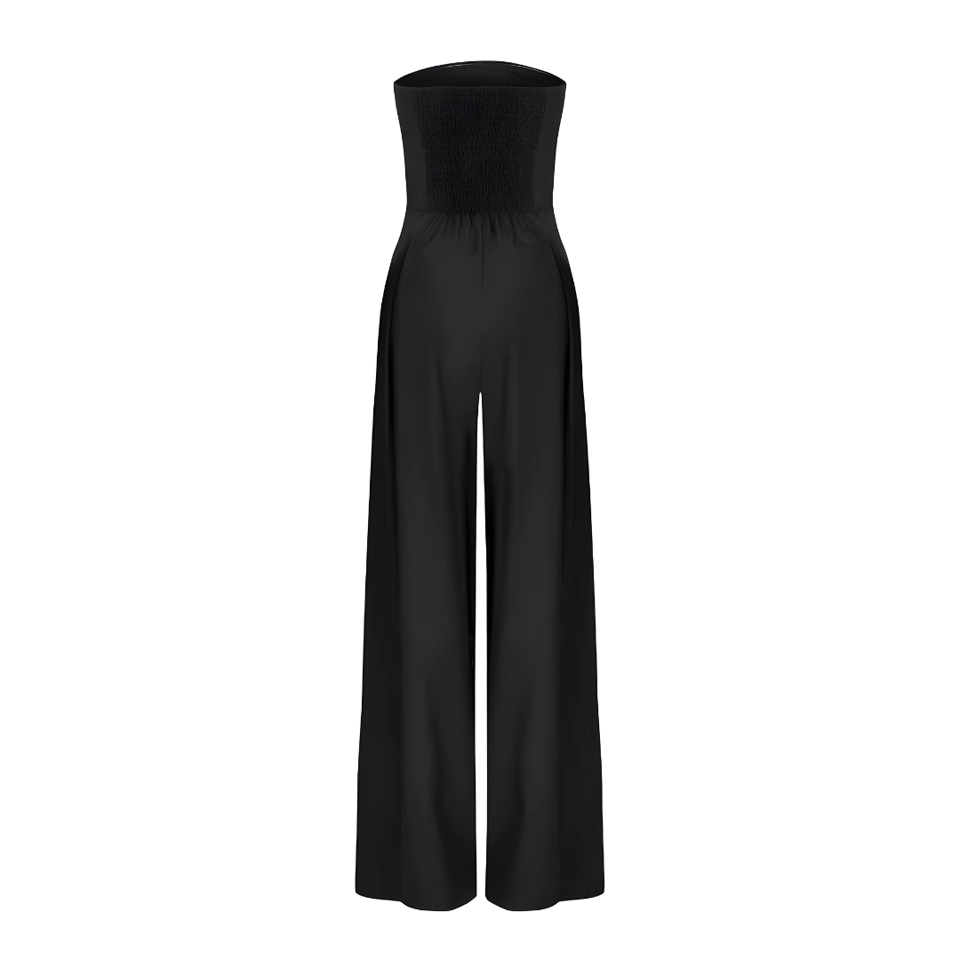 Schulterfreier Jumpsuit mit weitem Bein