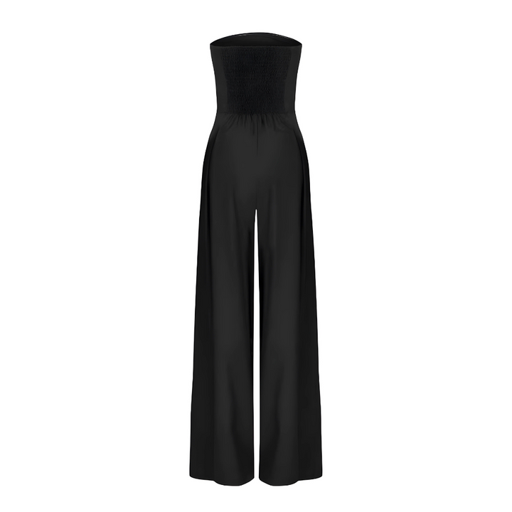 Schulterfreier Jumpsuit mit weitem Bein
