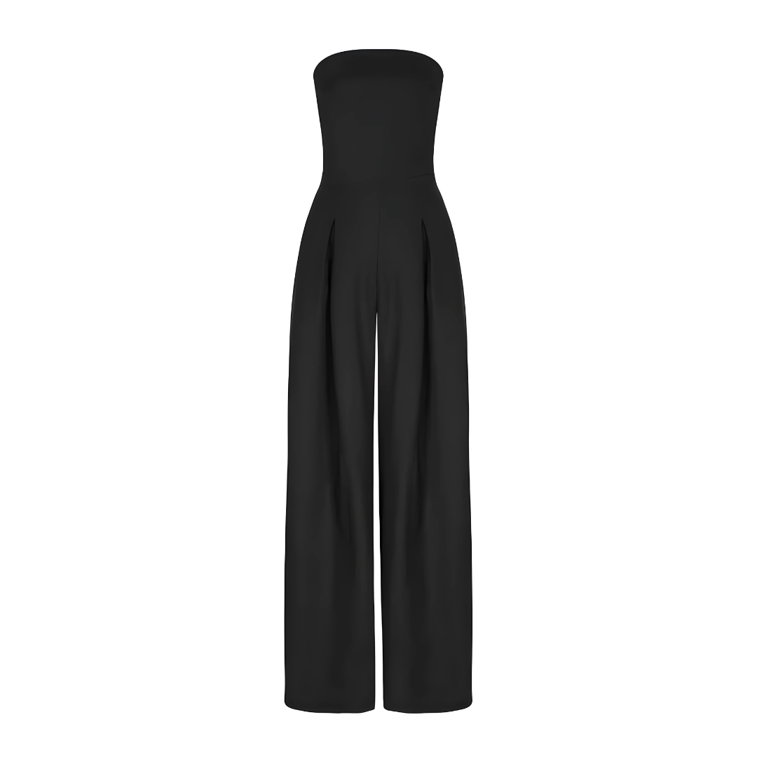 Schulterfreier Jumpsuit mit weitem Bein