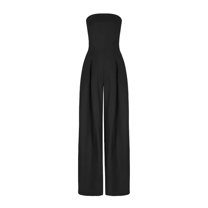Schulterfreier Jumpsuit mit weitem Bein