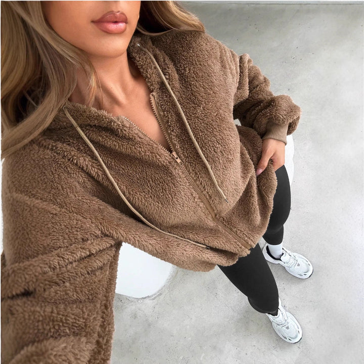Veste Cardigan Capuche Zippée en Peluche