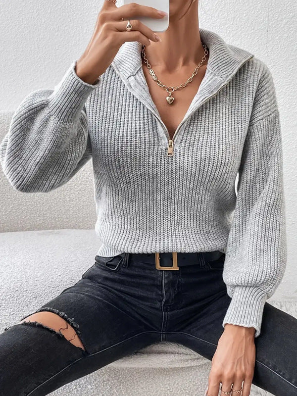 Pull Zippé à Épaules Tombantes