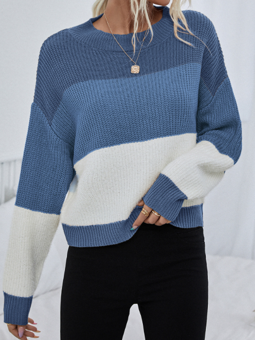 Gestreifter Oversize-Pullover für Damen mit langen Ärmeln