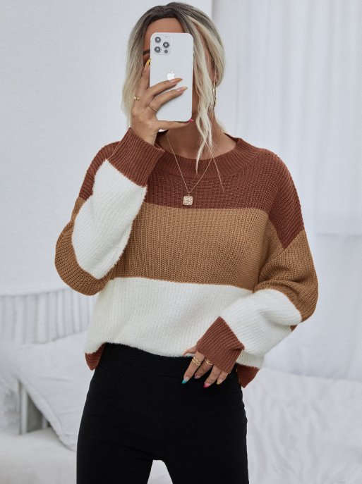 Gestreifter Oversize-Pullover für Damen mit langen Ärmeln