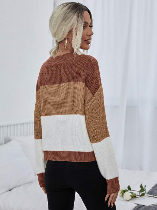 Gestreifter Oversize-Pullover für Damen mit langen Ärmeln