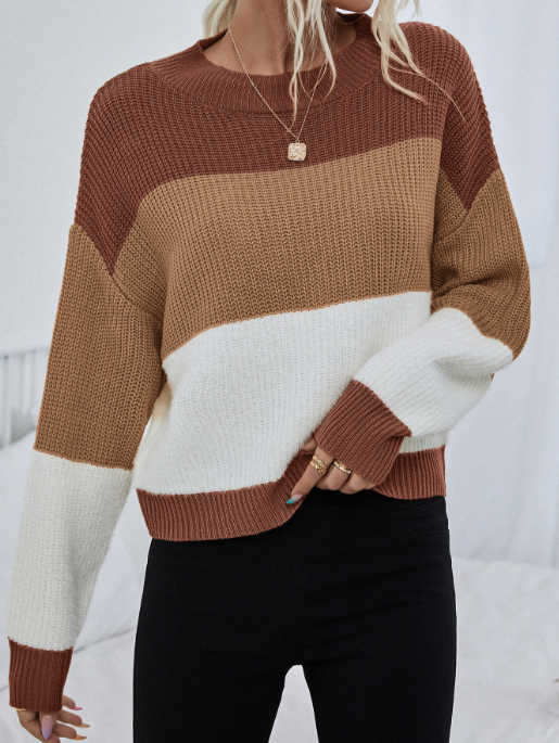 Gestreifter Oversize-Pullover für Damen mit langen Ärmeln