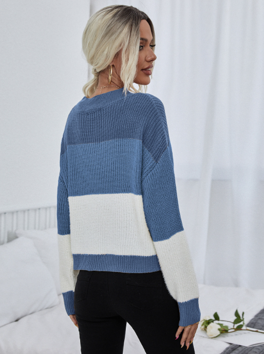 Gestreifter Oversize-Pullover für Damen mit langen Ärmeln