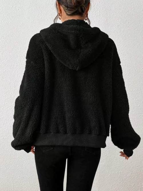 Veste Cardigan Capuche Zippée en Peluche