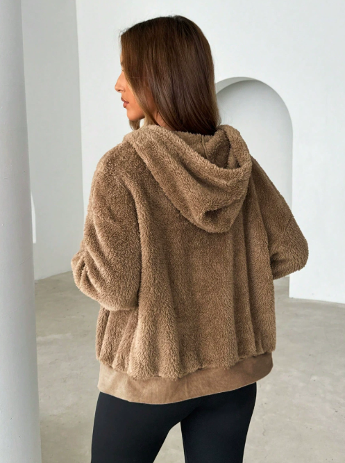 Veste Cardigan Capuche Zippée en Peluche