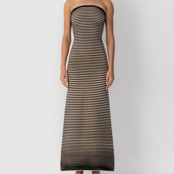 Gestreiftes langes Bandeaukleid