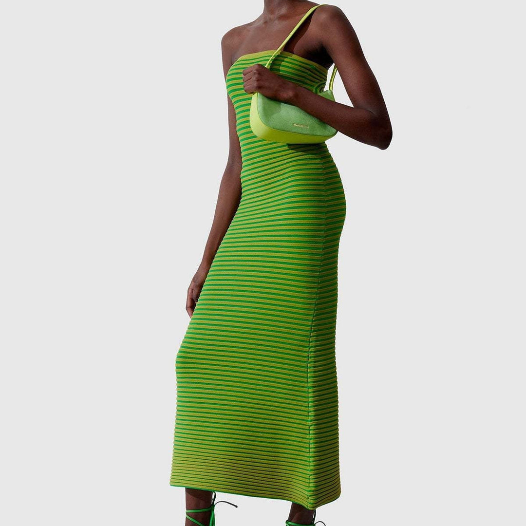 Gestreiftes langes Bandeaukleid