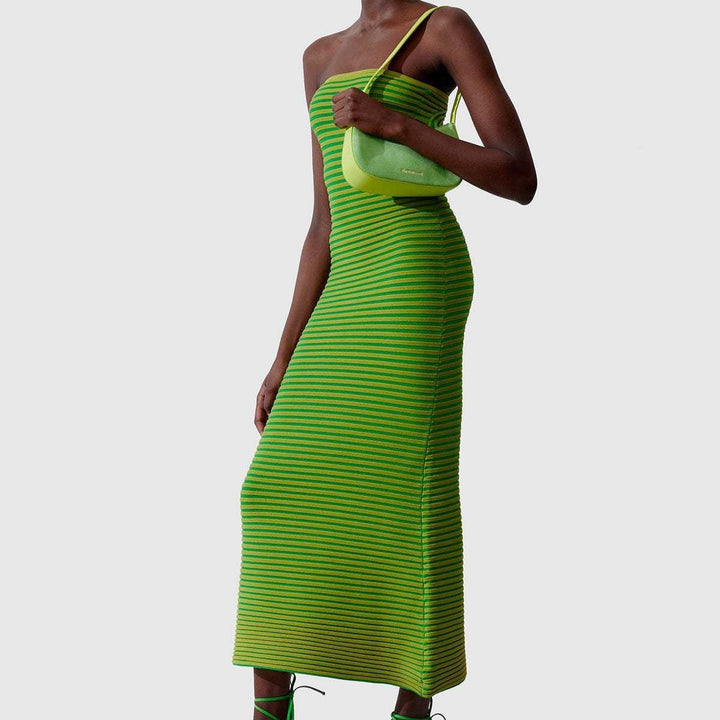 Gestreiftes langes Bandeaukleid