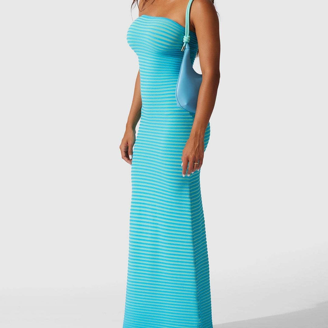 Gestreiftes langes Bandeaukleid