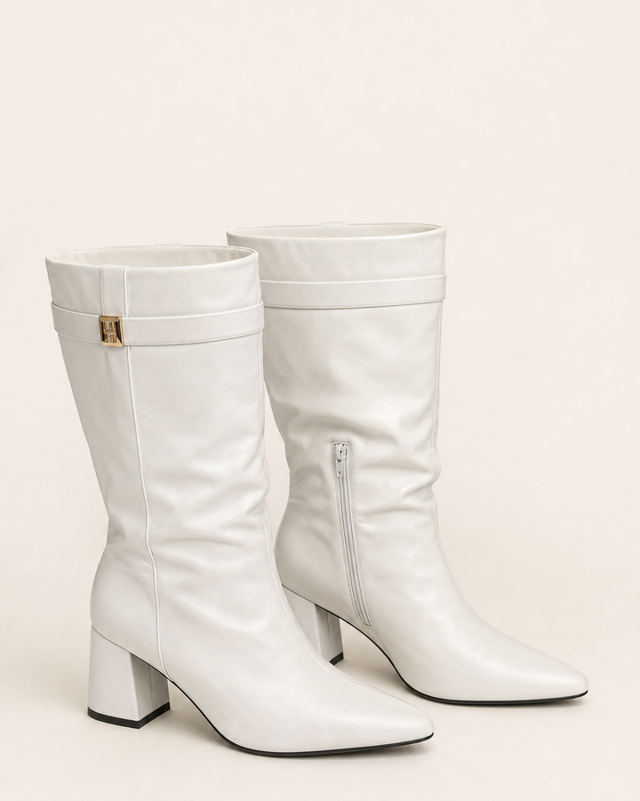 Bottes Hautes à Fermoir Élégant – Blanc