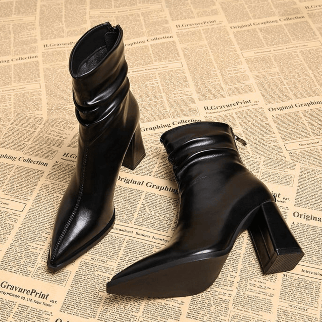 Bottines Plissées à Talon Bloc