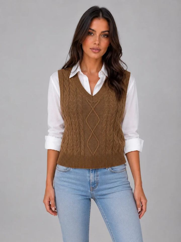 Cardigan sans Manches Torsadé – Café