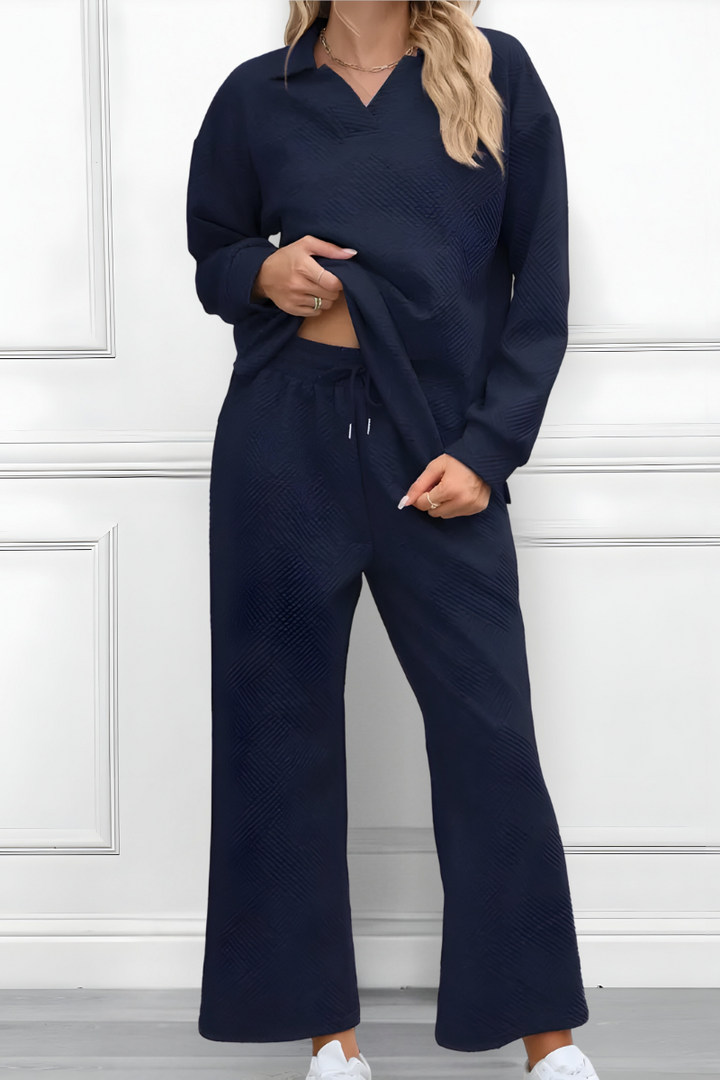 Ensemble Pantalon Large Texturé – Bleu