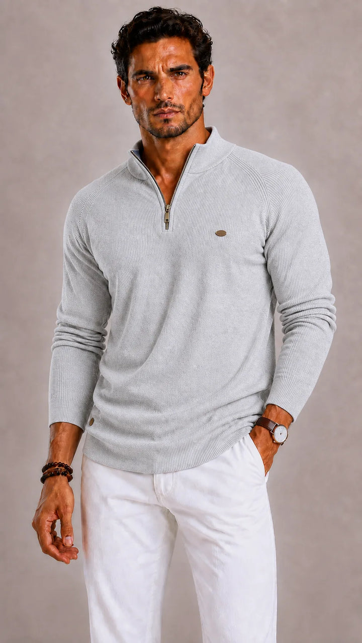 Pull Homme à Col Demi-Ouvert – Gris