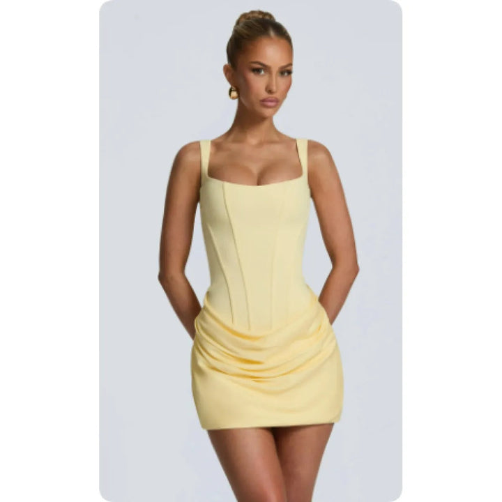Robe Courte Sculptante de Soirée – Jaune-Crème