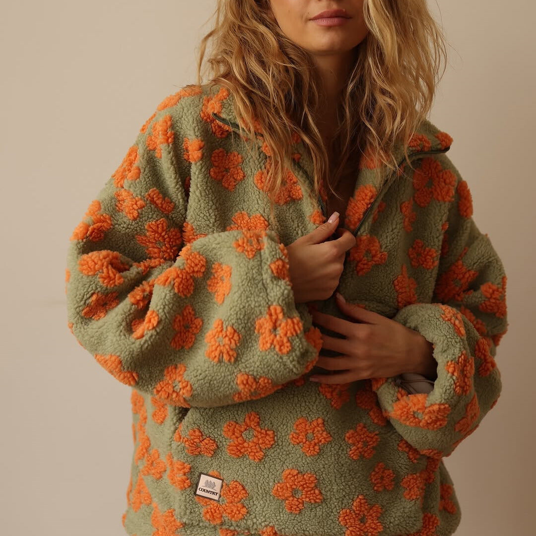 Sweat douillet à motif floral – Orange