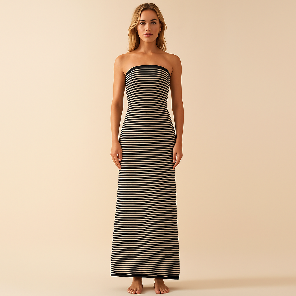 Gestreiftes langes Bandeaukleid