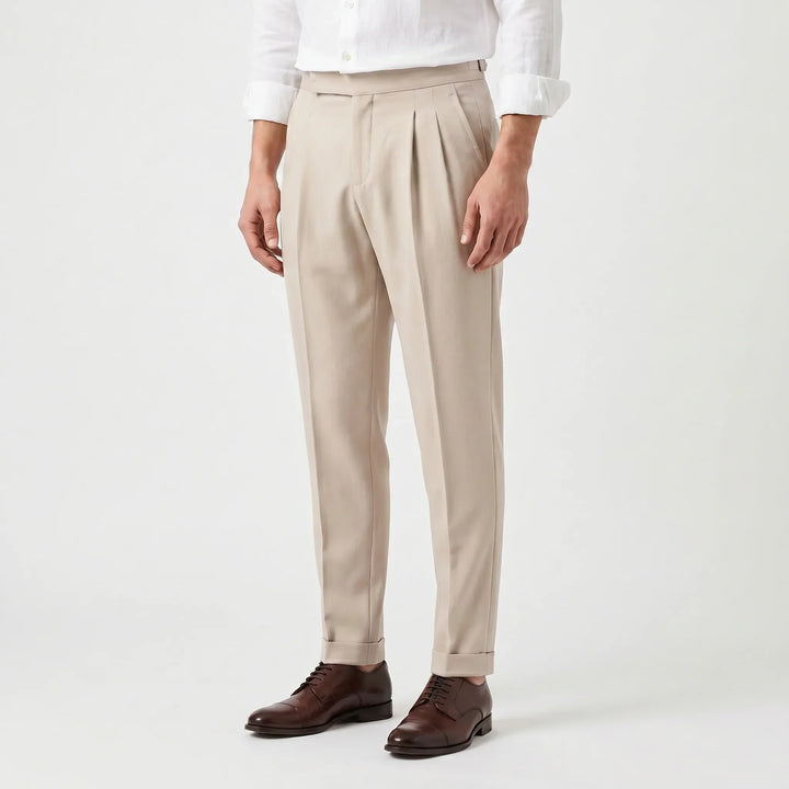 Pantalon Élégant à Pinces – Beige