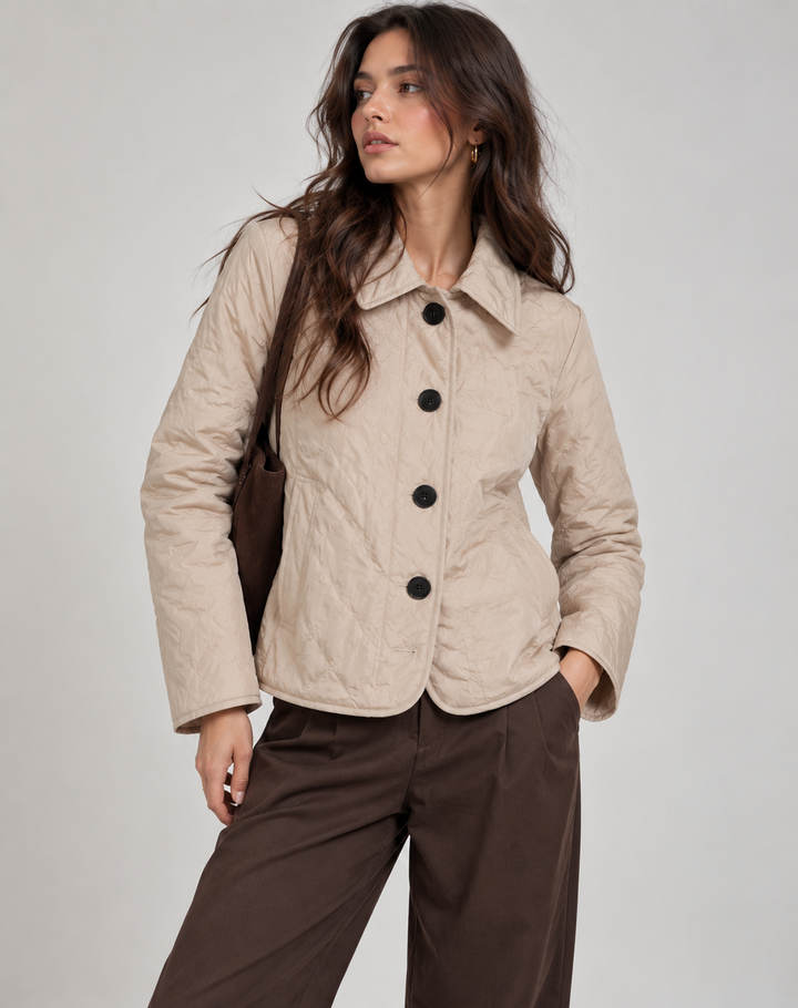 Veste Matelassée à Col Chemise – Beige